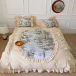 Duvet Cover Set Muslin-Look Cotton Blend Ruffled Edges