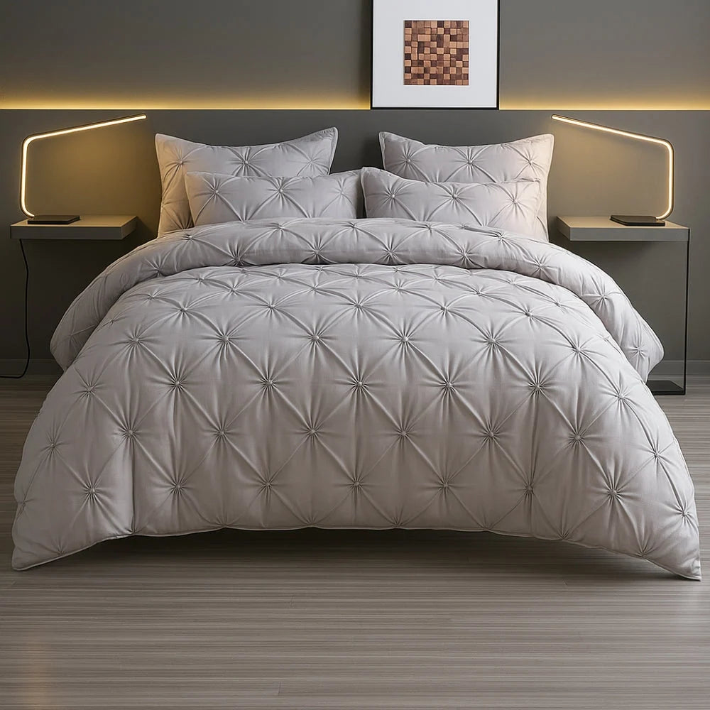 Duvet Cover Set Pinch Pleat Breathable Microfiber Three Piece