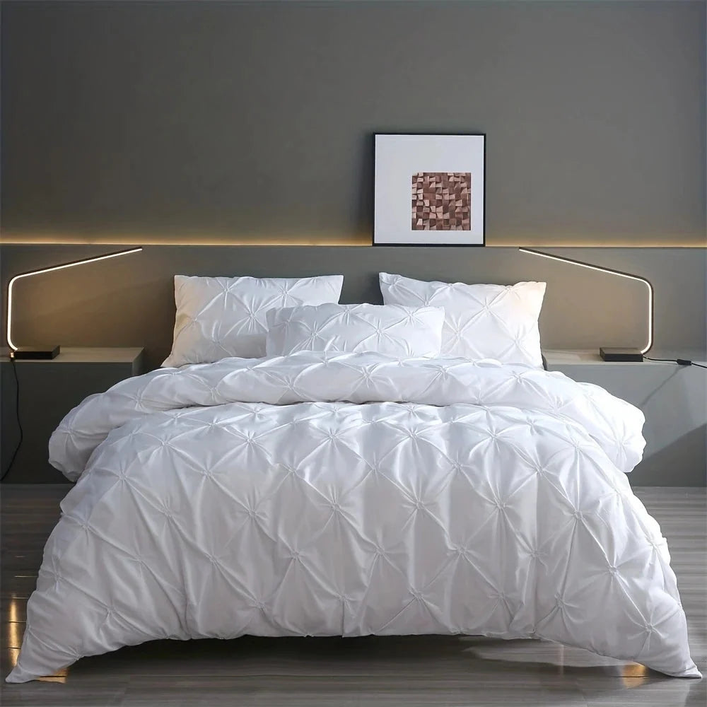 Duvet Cover Set Pinch Pleat Breathable Microfiber Three Piece