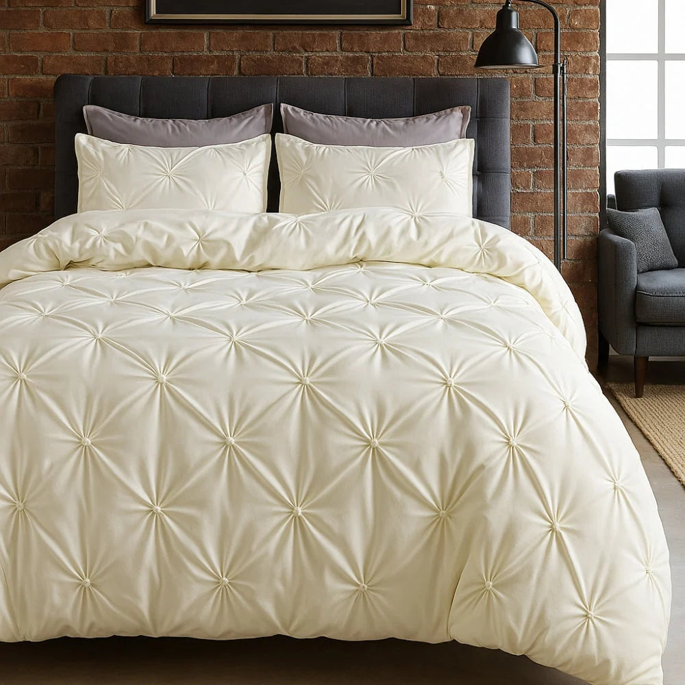 Duvet Cover Set Pinch Pleat Breathable Microfiber Three Piece