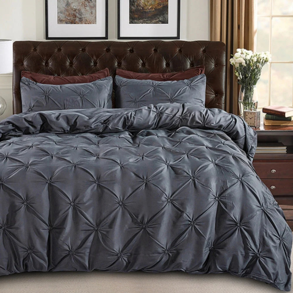 Duvet Cover Set Pinch Pleat Breathable Microfiber Three Piece
