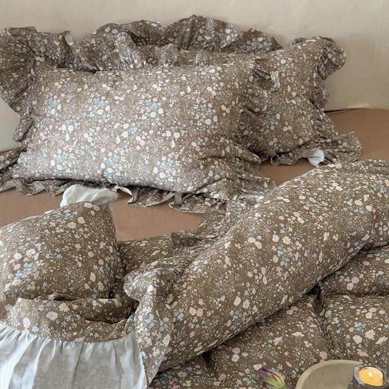 Duvet Cover Set Quilted Ruffle Floral Set of 4