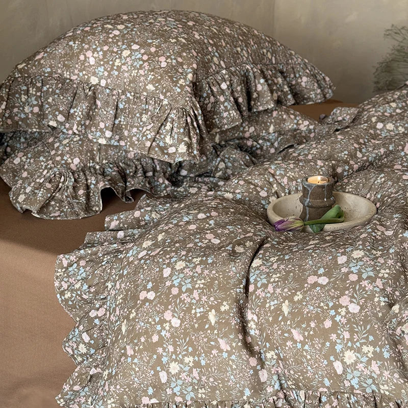 Duvet Cover Set Quilted Ruffle Floral Set of 4