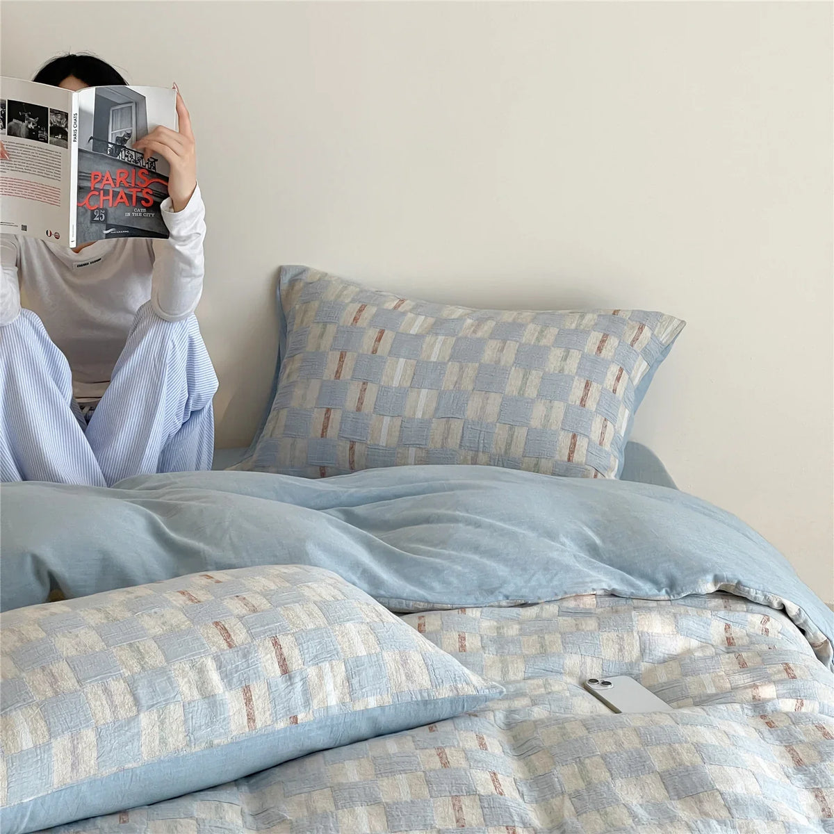 Duvet Cover Set Reversible Cotton Percale 4-Piece