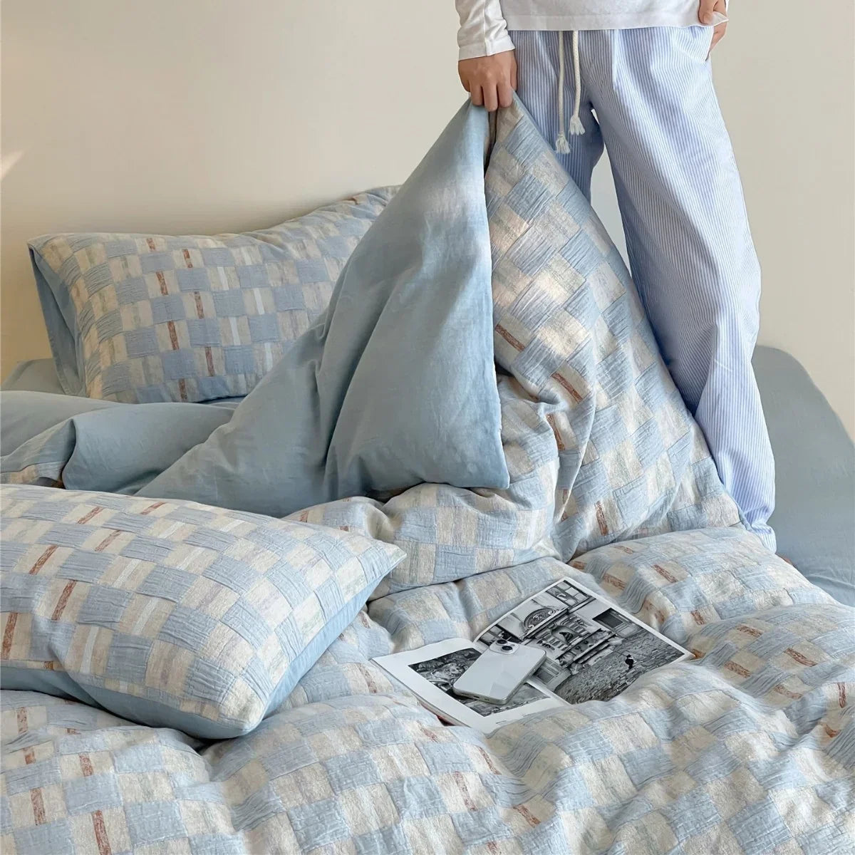 Duvet Cover Set Reversible Cotton Percale 4-Piece