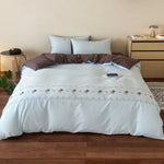 Duvet Cover Set Reversible Cotton Percale Rose Embroidery 4-Piece