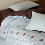 Duvet Cover Set Reversible Cotton Percale Rose Embroidery 4-Piece