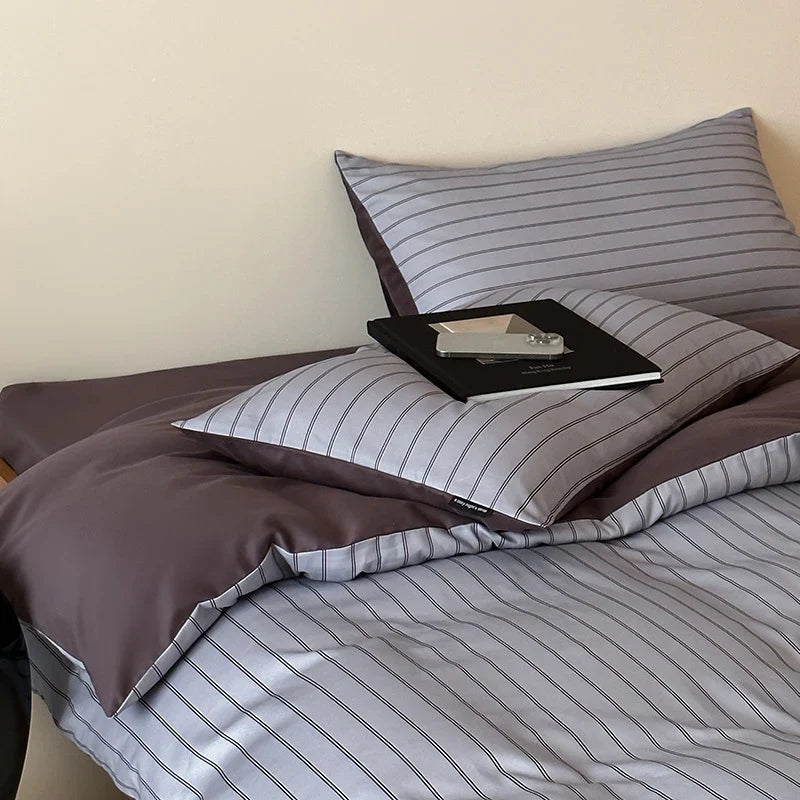 Duvet Cover Set Reversible Cotton Satin 4-Piece