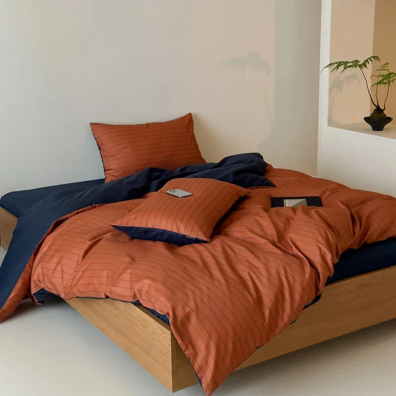Duvet Cover Set Reversible Cotton Satin 4-Piece