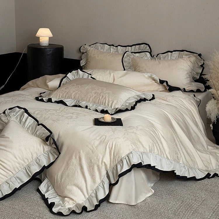 Duvet Cover Set Reversible Jacquard Ruffle 4-Piece