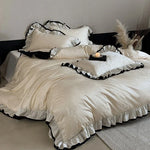 Duvet Cover Set Reversible Jacquard Ruffle 4-Piece