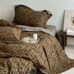 Duvet Cover Set Reversible Leopard Print Cotton Satin