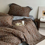 Duvet Cover Set Reversible Leopard Print Cotton Satin