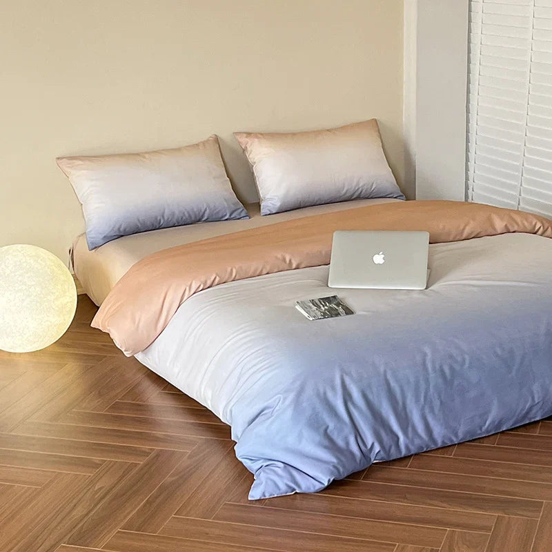 Duvet Cover Set Reversible Ombre Cotton Satin Wrinkle-Resistant
