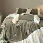 Duvet Cover Set Reversible Velvet-Look Microfiber Embroidered Roses