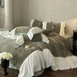 Duvet Cover Set Reversible Velvet-Look Microfiber Embroidered Roses
