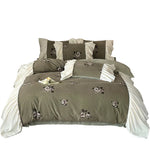 Duvet Cover Set Reversible Velvet-Look Microfiber Embroidered Roses