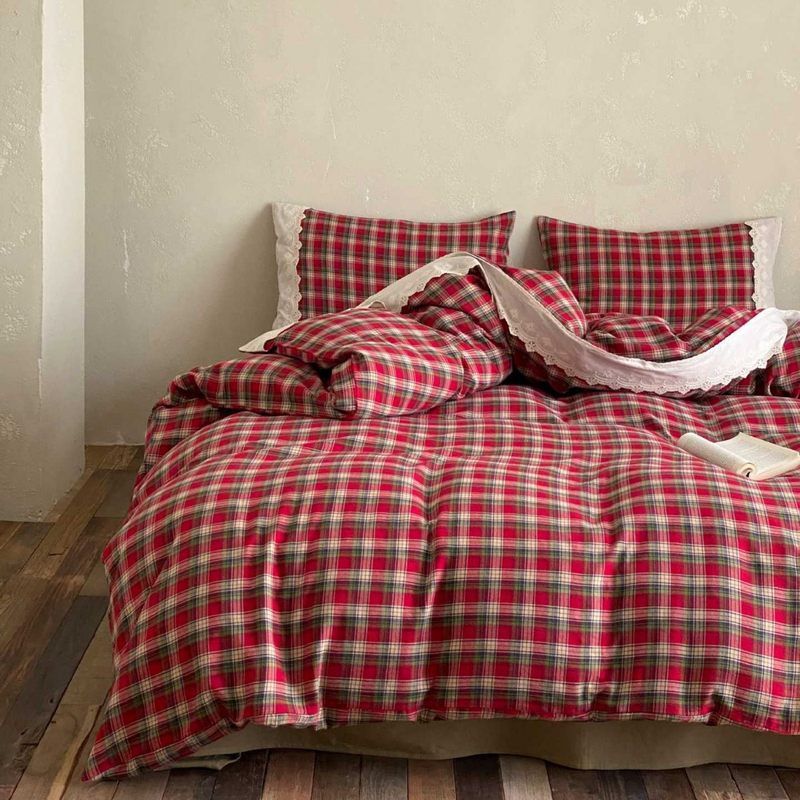 Duvet Cover Set Reversible Vichy Check Cotton Percale