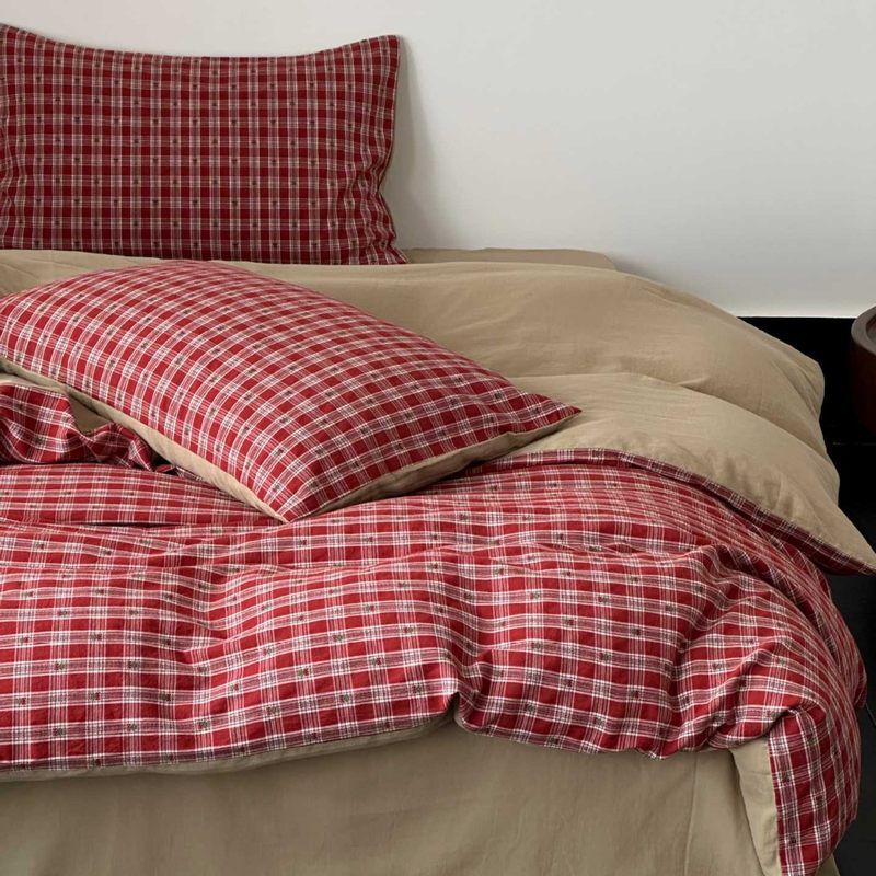 Duvet Cover Set Reversible Vichy Check Cotton Percale