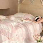 Duvet Cover Set Ruffle & Pleat Pearl Accents