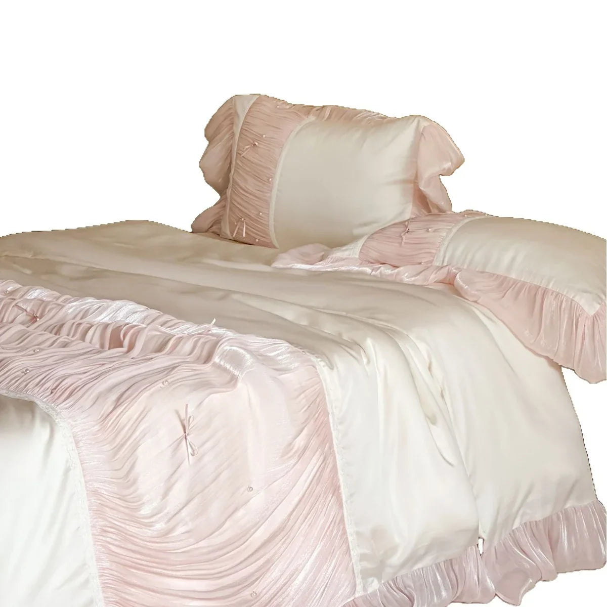 Duvet Cover Set Ruffle & Pleat Pearl Accents