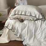 Duvet Cover Set Ruffled Edges & Piping Breathable Cotton-Linen