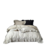 Duvet Cover Set Ruffled Edges & Piping Breathable Cotton-Linen