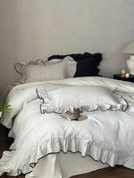Duvet Cover Set Ruffled Edges & Piping Breathable Cotton-Linen