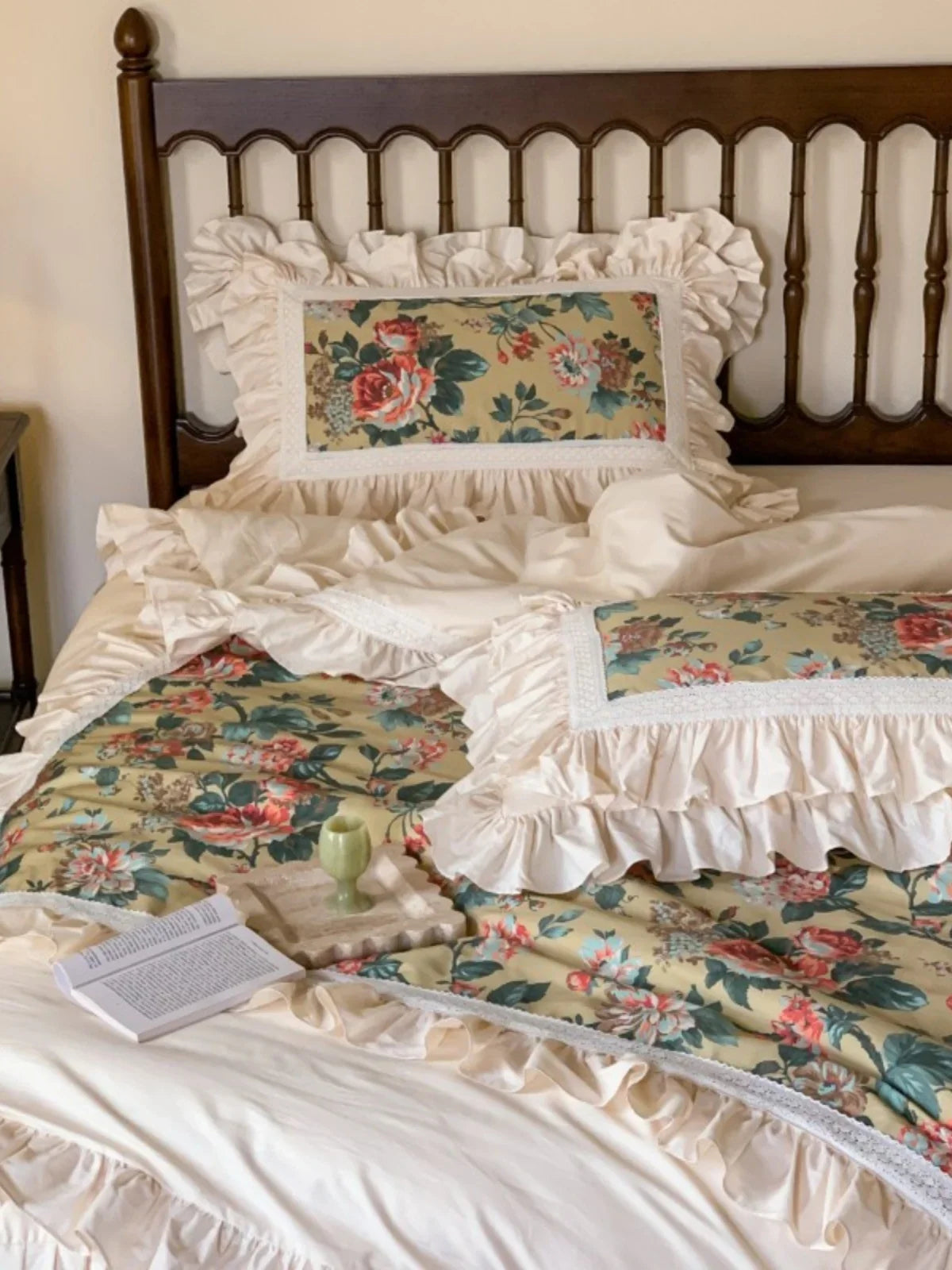 Duvet Cover Set Ruffled Floral Cotton Blend