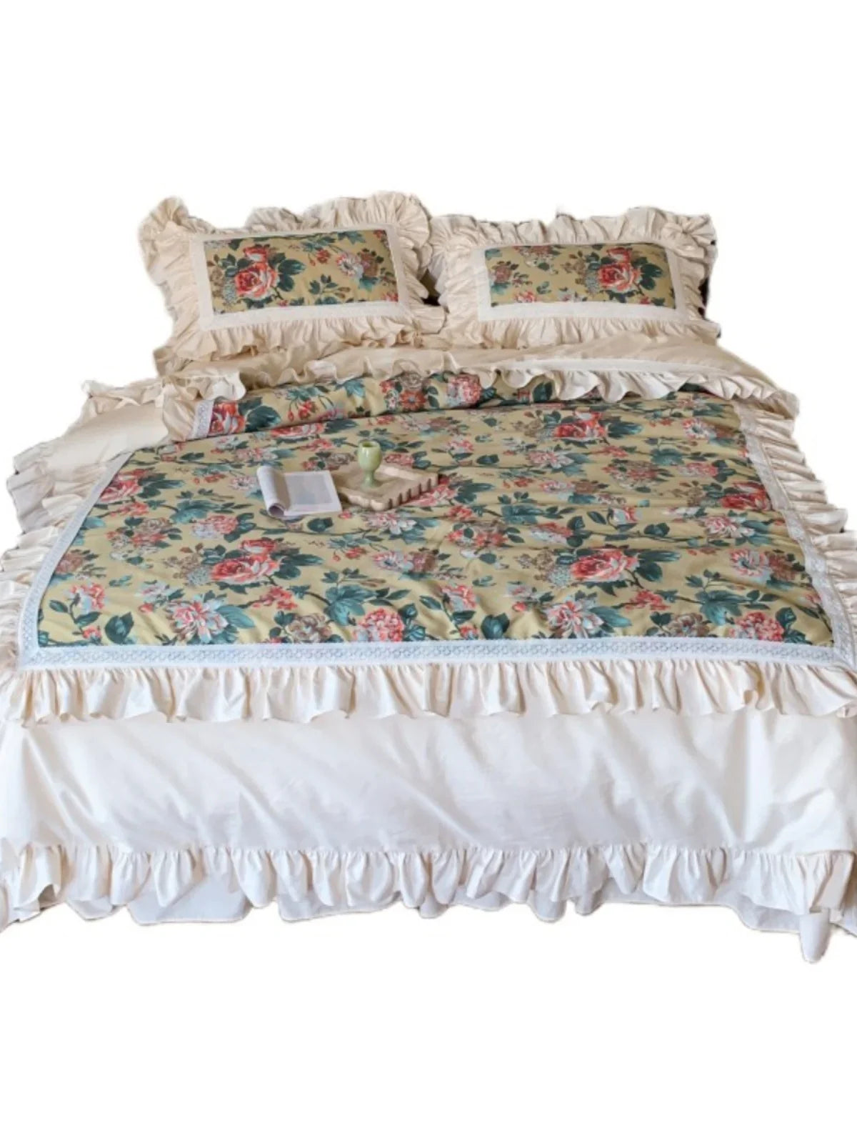 Duvet Cover Set Ruffled Floral Cotton Blend