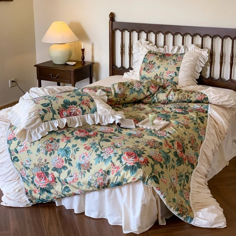 Duvet Cover Set Ruffled Floral Cotton Blend