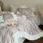 Duvet Cover Set Ruffled Floral Lace Breathable Cotton Blend