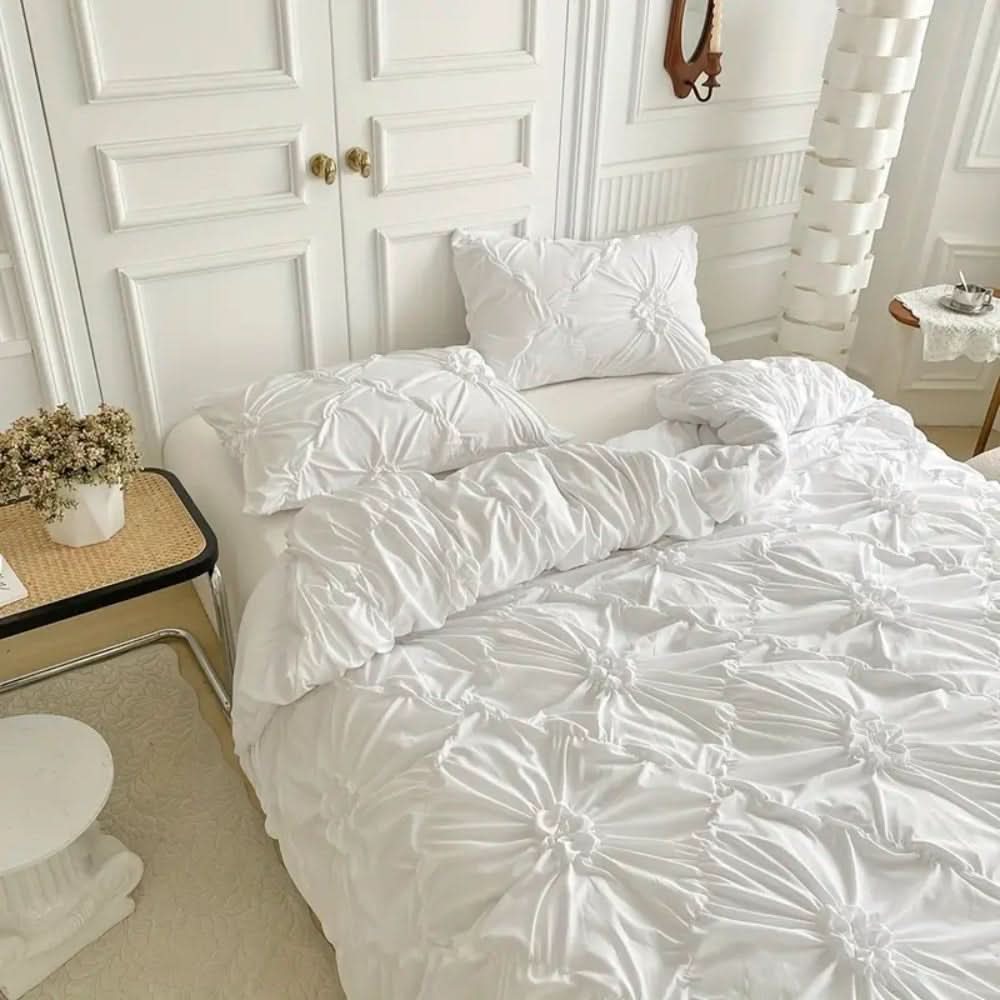 Duvet Cover Set Ruffled Floral Microfiber Zipper Closure