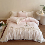 Duvet Cover Set Ruffled Lace Trim Machine Washable