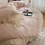Duvet Cover Set Satin Damask Ruffled Edges