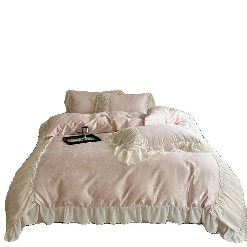 Duvet Cover Set Satin Damask Ruffled Edges