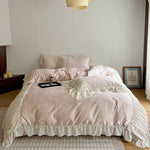 Duvet Cover Set Satin Damask Ruffled Edges