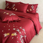 Duvet Cover Set Satin Embroidered Floral & Fish