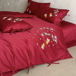 Duvet Cover Set Satin Embroidered Floral & Fish