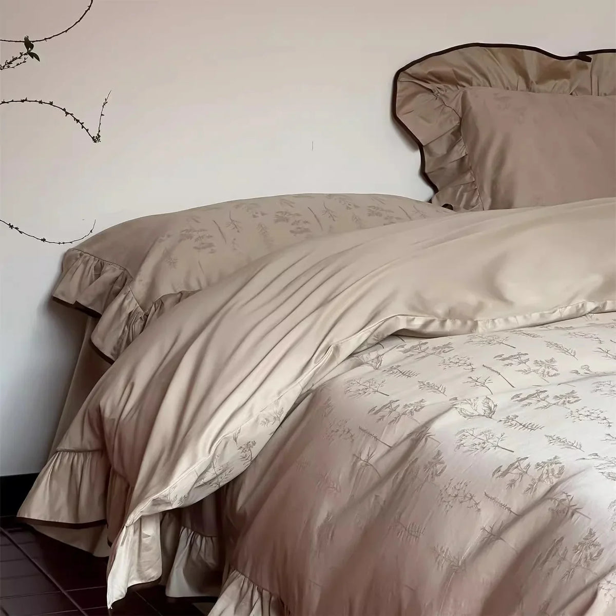Duvet Cover Set Satin Floral Jacquard 4-Piece