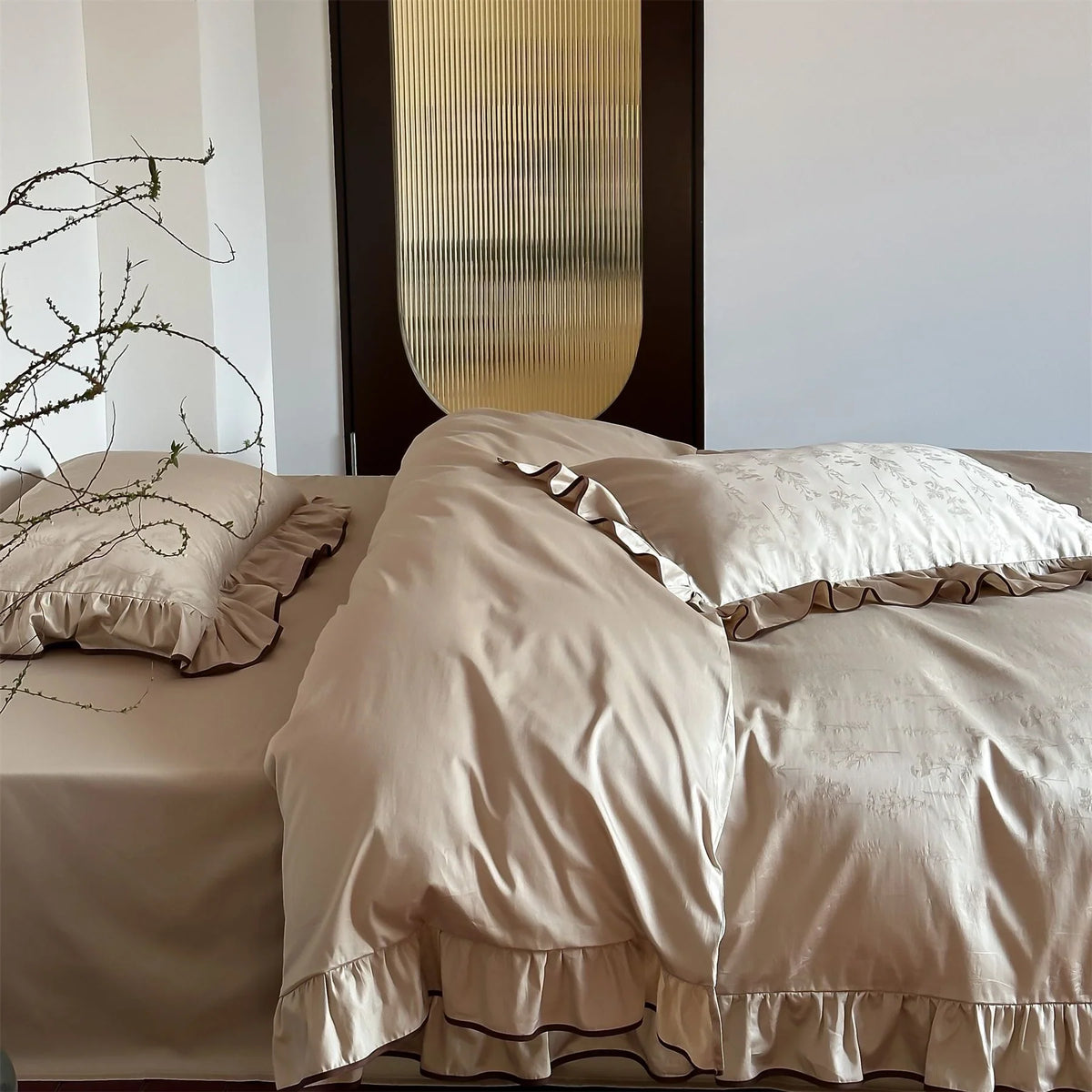 Duvet Cover Set Satin Floral Jacquard 4-Piece