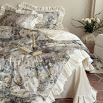 Duvet Cover Set Satin Floral Jacquard & Gathered Ruffles