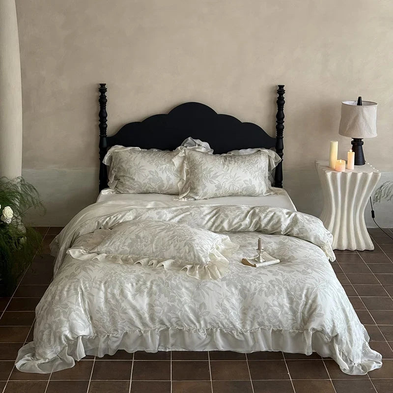 Duvet Cover Set Satin Jacquard Floral Relief 4-Piece