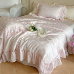 Duvet Cover Set Satin Jacquard Floral Ruffled Edges