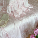 Duvet Cover Set Satin Jacquard Floral Ruffled Edges