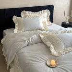 Duvet Cover Set Satin Jacquard Pleated Ruffles Machine Washable
