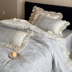 Duvet Cover Set Satin Jacquard Pleated Ruffles Machine Washable