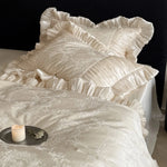 Duvet Cover Set Satin Jacquard Pleated Ruffles Machine Washable