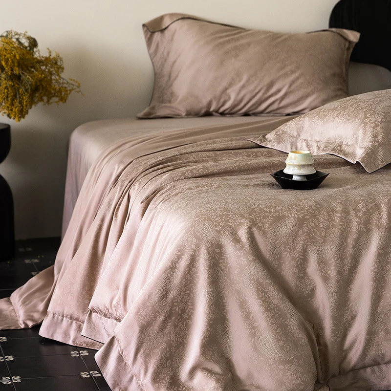Duvet Cover Set Satin Jacquard Tone-On-Tone Damask Concealed Zipper