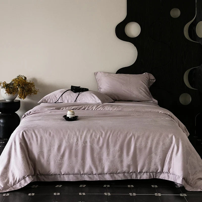 Duvet Cover Set Satin Jacquard Tone-On-Tone Damask Concealed Zipper